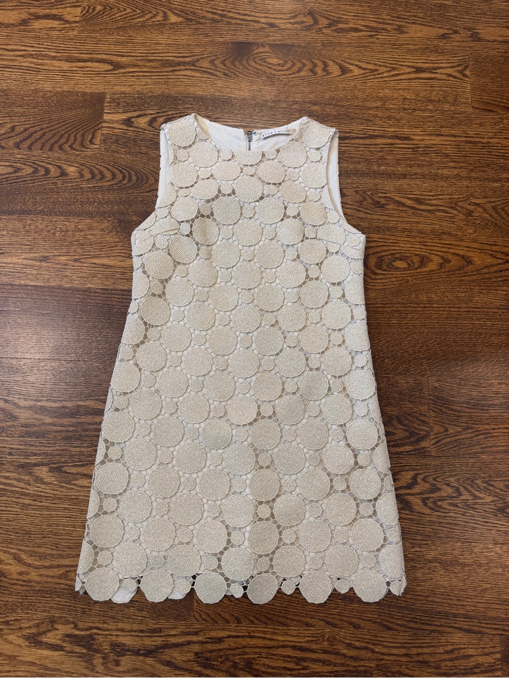 Alice + Olivia Gold Lace Circle-Appliqu Sleeveless Dress